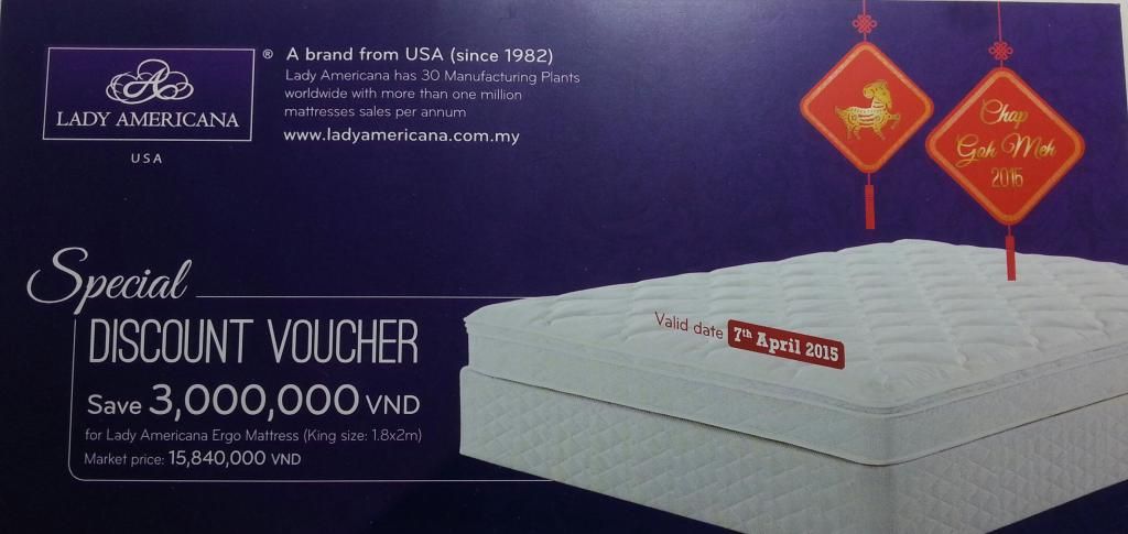 Discount Voucher, Phiếu giảm giá Nệm Lady Americana USA