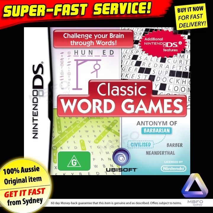 CLASSIC WORD GAMES for Nintendo DS NEW Aussie PAL NDS 3DS DSI crossword hangman