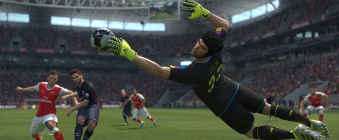 Photo Review of Pro Evolution Soccer 2017 Collectors Edition Photo PS4-PES-17-SteelBook-Gameplay picture goalie stretches out