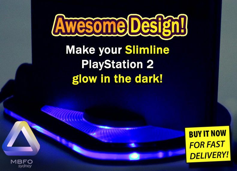 (NEW!) Blue Neon glowing vertical stand for Sony PS2 Playstation 2 game console